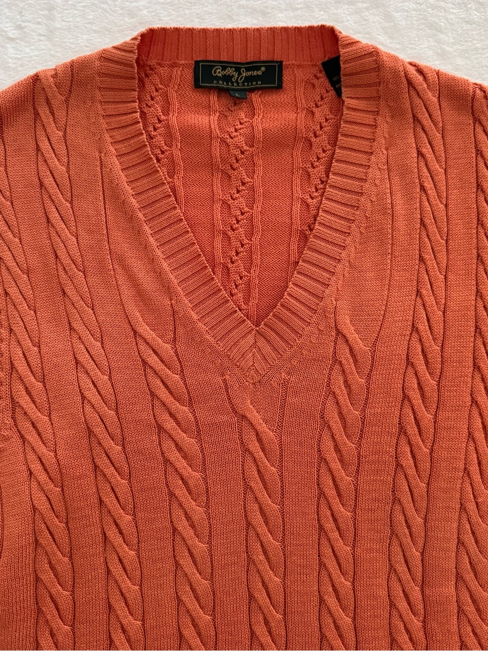 Bobby Jones Men’s V-Neck Cable Knit Sweater Vest - Coral Orange